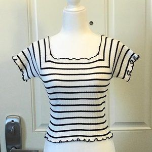 Knitted Stripe Short Sleeve T-Shirt